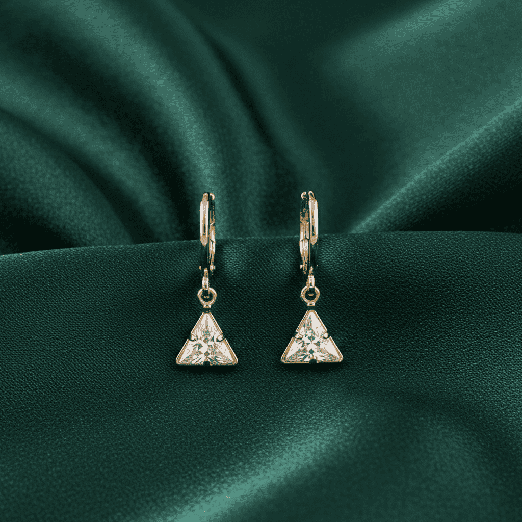 Gold Tone Triangle Crystal Drop Earrings for Women