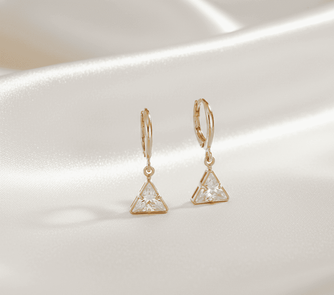 Gold Tone Triangle Crystal Drop Earrings for Women