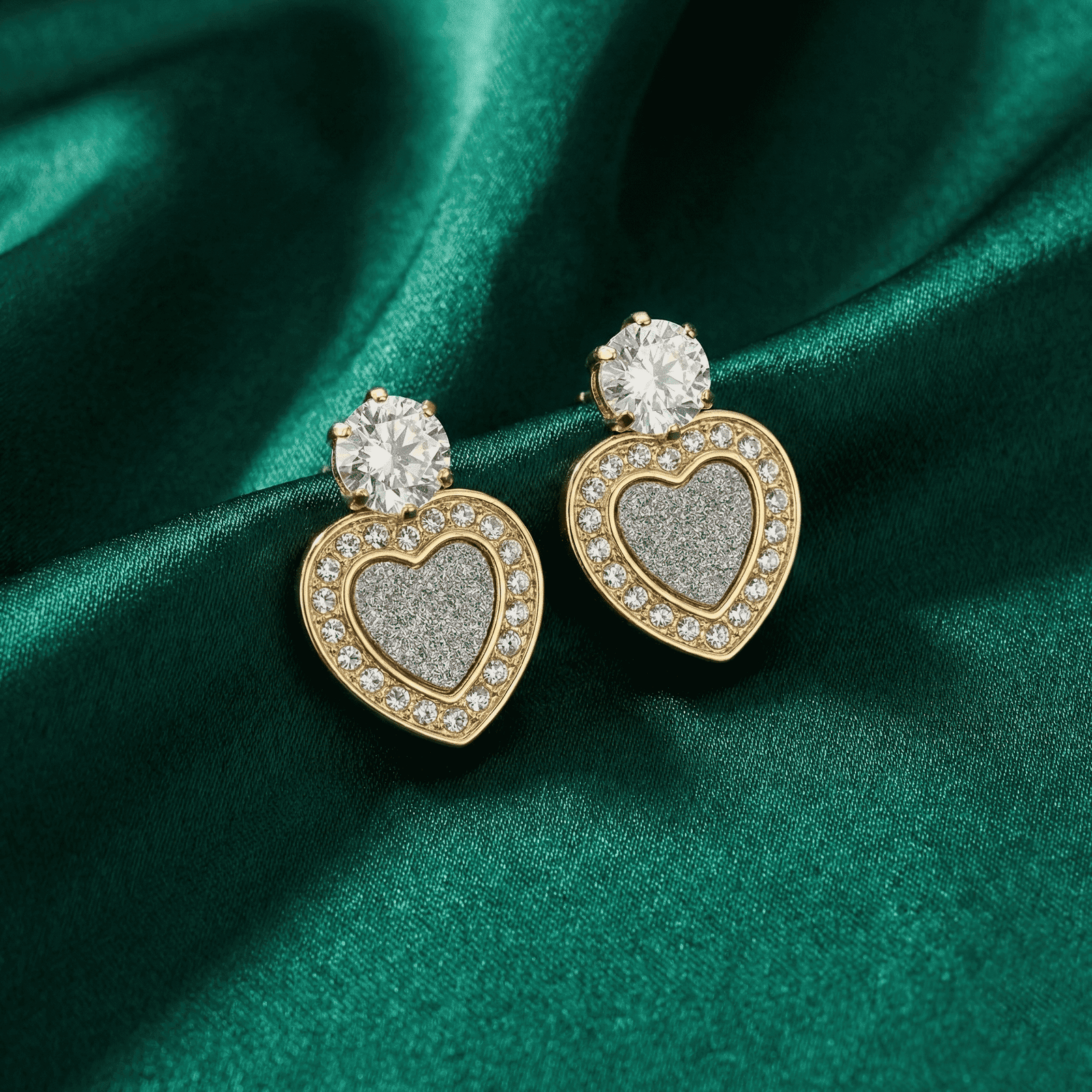 Heart stud earrings for women with crystal detailing