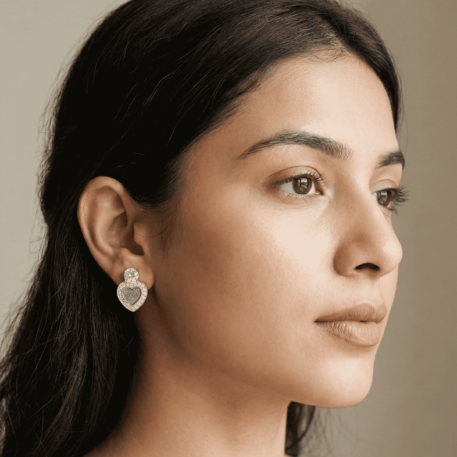 Heart Pearl Crystal Stud Earrings Combo for Women model view