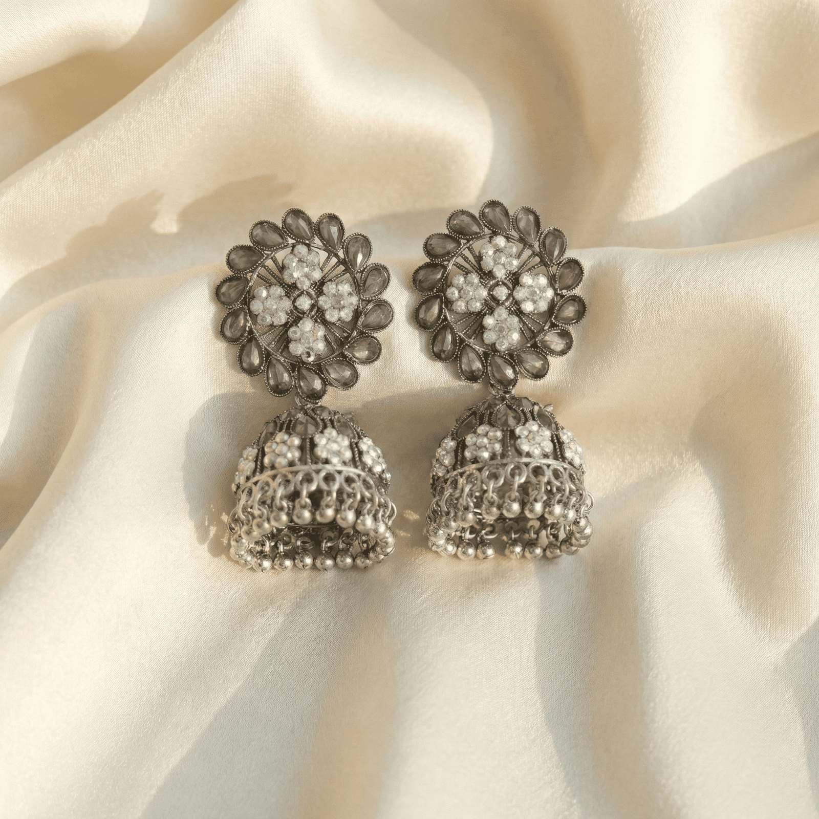 Traditional oxidised stone jhumka earrings for women