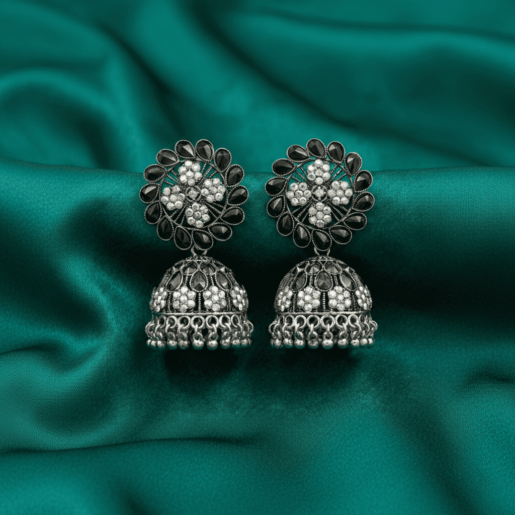 Ethnic floral jhumka earrings for festive and party wear