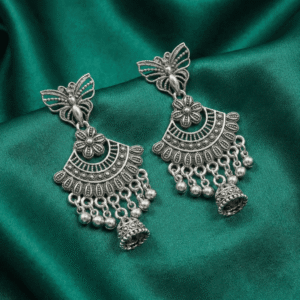 Oxidised Silver Butterfly Jhumka Earrings 1