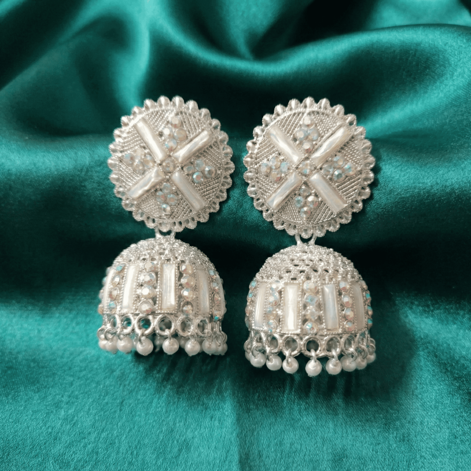 Oxidised Silver Mirror-Style Jhumka Earrings for Women– A Reflective Statement with Traditional Depth
