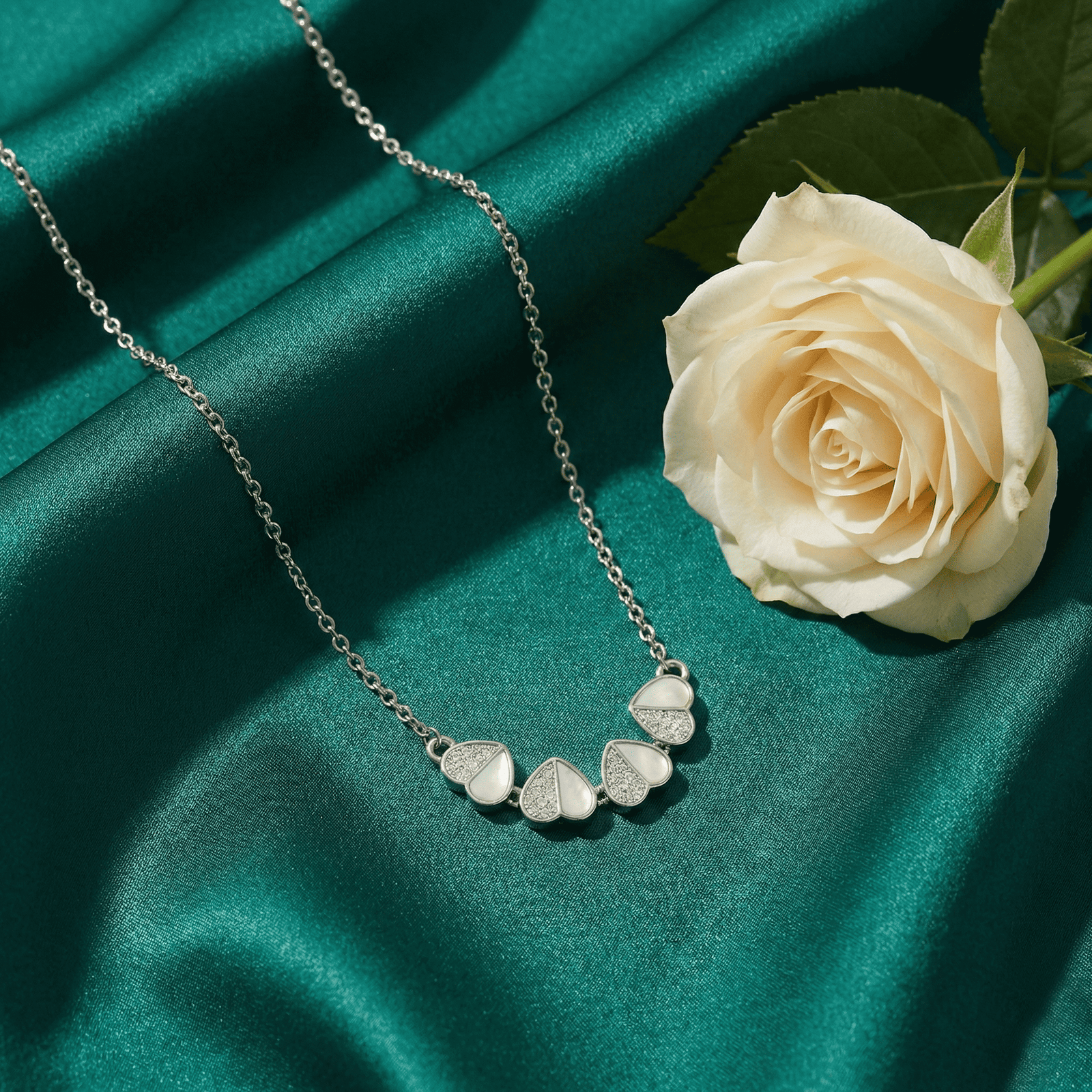Convertible silver heart pendant necklace with stone detailing