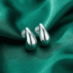 Silver tone teardrop stud earrings for women