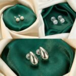 Silver Tone Stud Earrings Combo – Pearl, Crystal & Teardrop (3 Pairs)