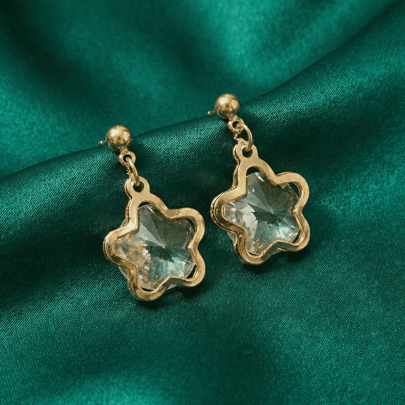 Eshanarya Star Shape Crystal Drop Earrings for Women