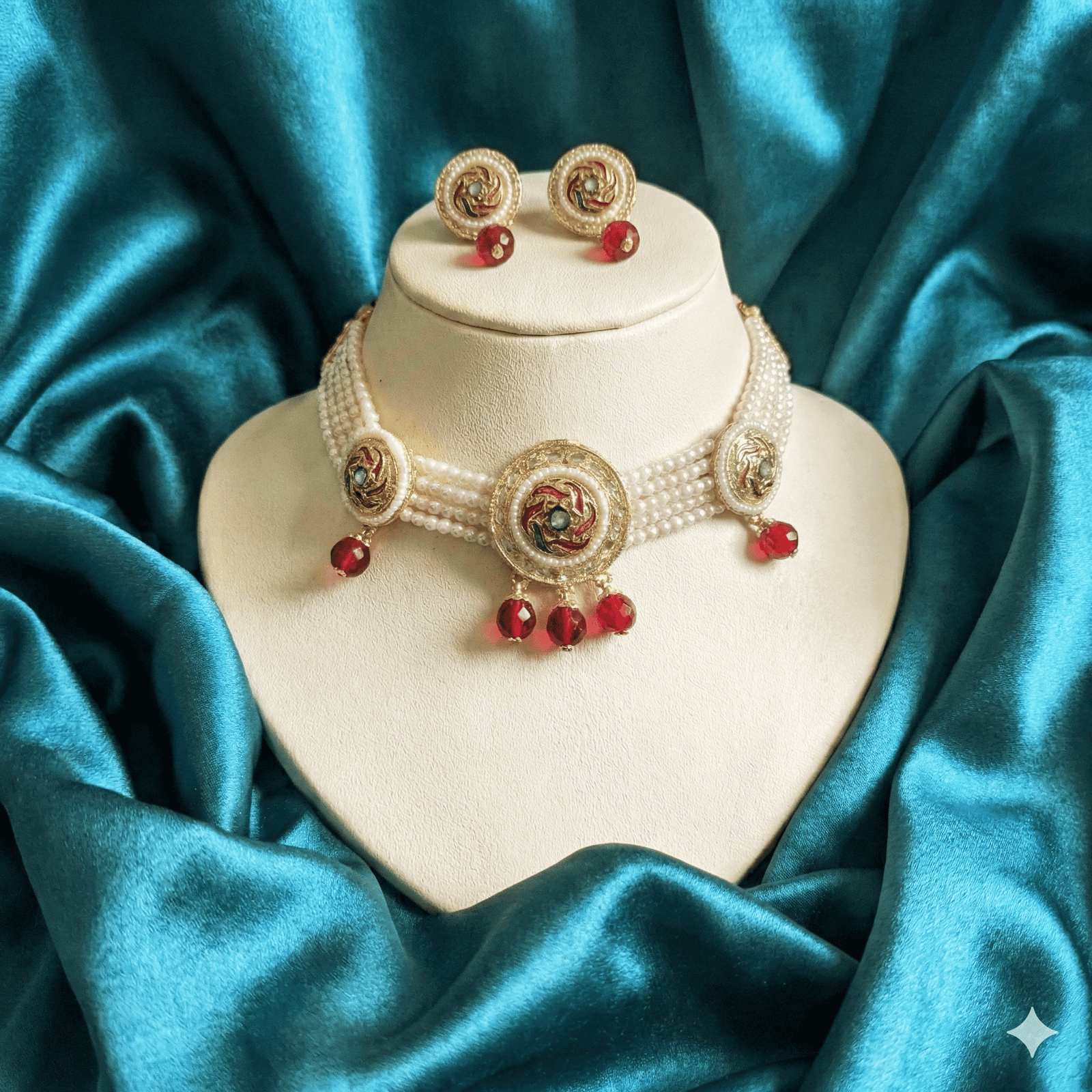 Eshanarya Traditional Pearl Choker Necklace Set with Earrings for Women