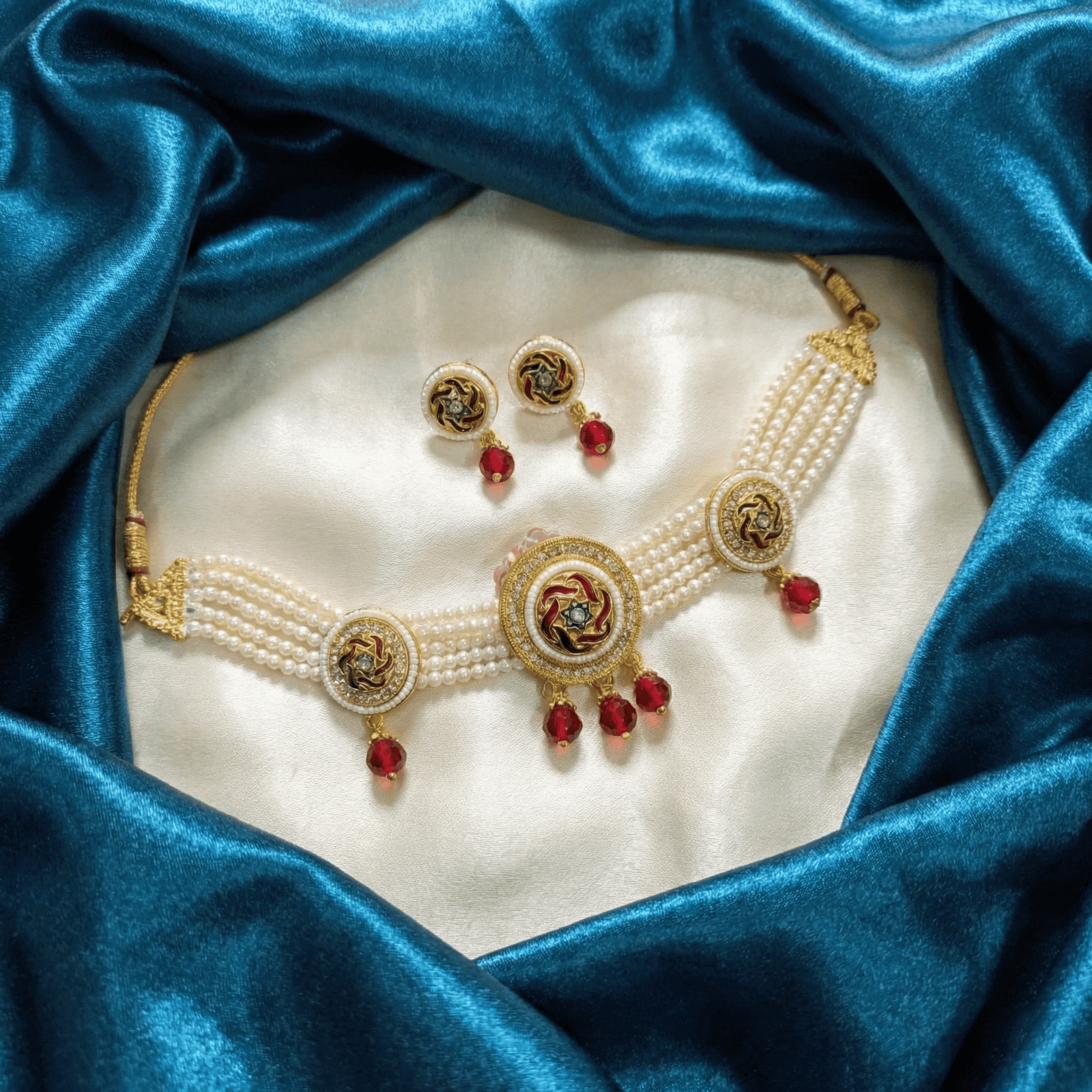 Pearl layered choker necklace for festive outfit styling