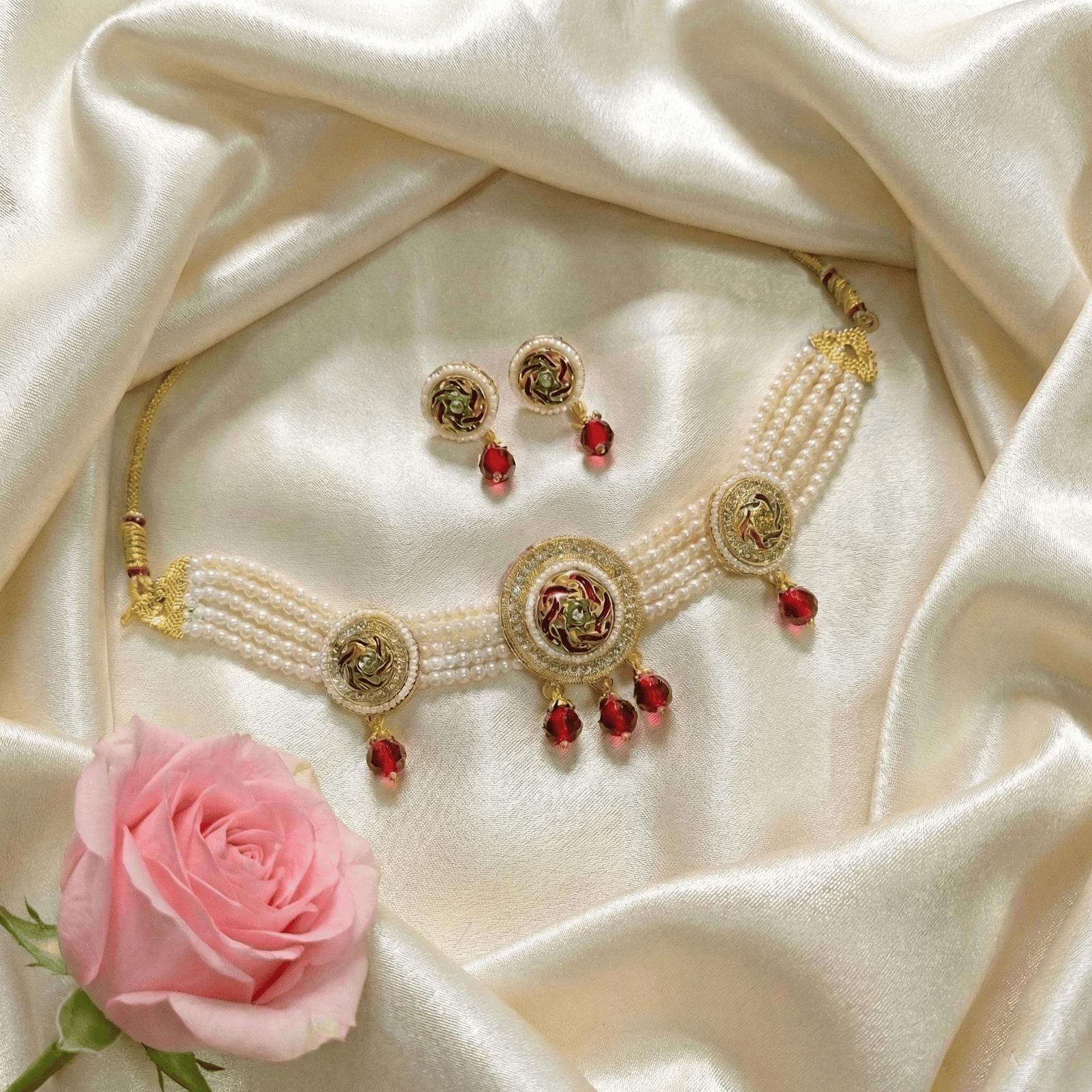 Pearl layered choker necklace for festive outfit styling