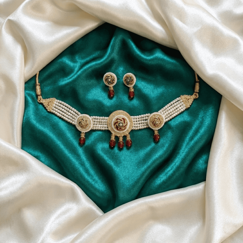 Wedding pearl choker necklace set with earrings