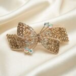 Gold Finish Crystal Hair Clip for Women Party Wear