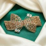 Eshanarya Crystal Hair Clip for Women Butterfly Bow Gold Finish