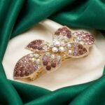 Pink Crystal Hair Clip with Gold Finish Hair Clip Design in different perspective