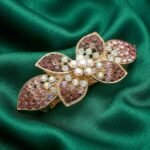 Pink Floral Stone Gold Finish Hair for Women | Eshanarya