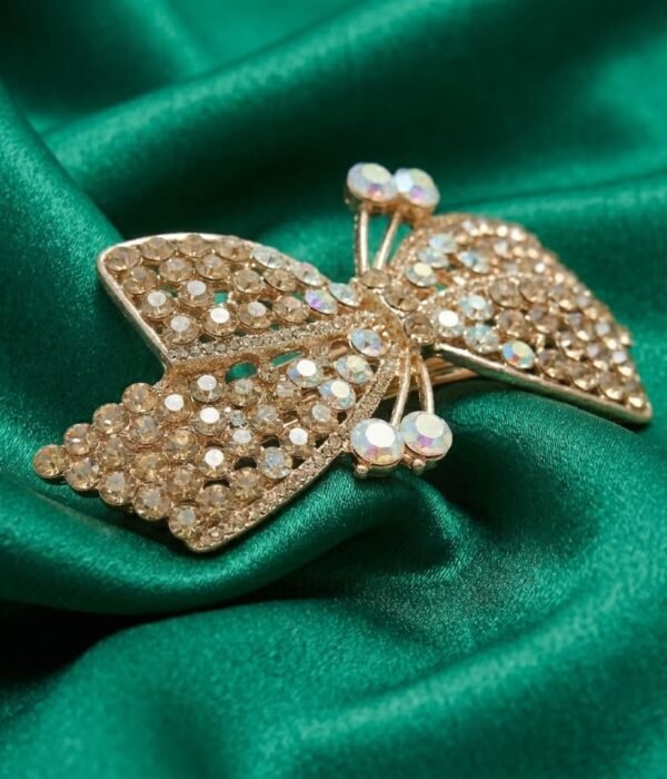 Eshanarya Butterfly Bow Gold Finish Crystal Hair Clip for Women