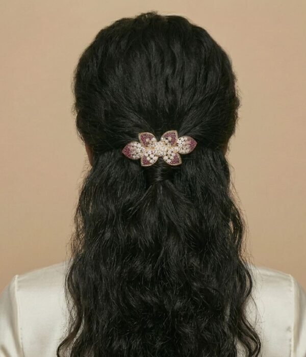 Pink Floral Stone Gold Finish Hair for Women | Eshanarya