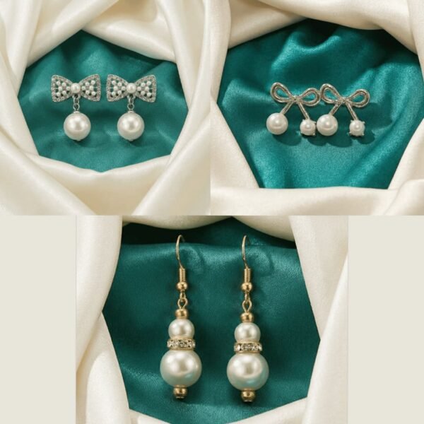 Pearl Earrings Combo Set for Women – 3 Pairs