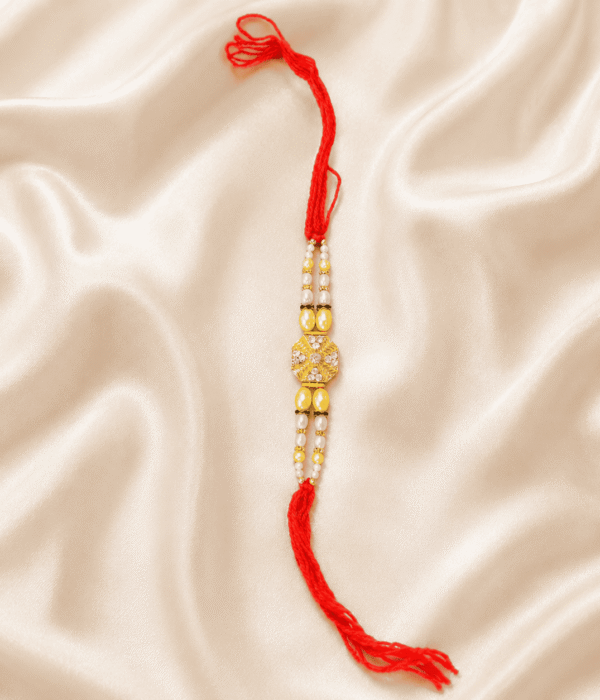 Eshanarya Crystal Floral Designer Rakhi with Pearl Beads for Brother