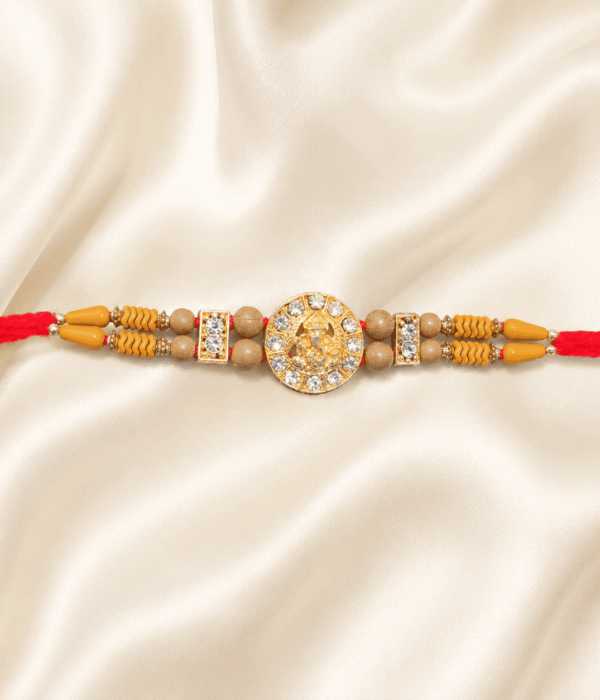 Eshanarya Lord Ganesha Crystal Designer Rakhi with Wooden Beads for Brother