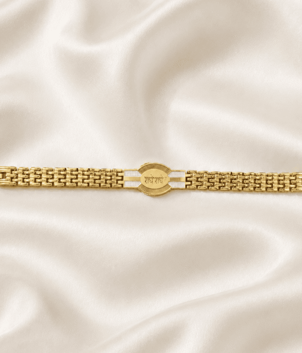 Eshanarya Radhe Radhe Gold Finish Bracelet Rakhi for Brother | Designer Rakhi