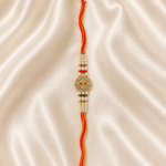 Eshanarya Heritage Round Crystal Designer Rakhi for Brother with Pearl Beads Front View