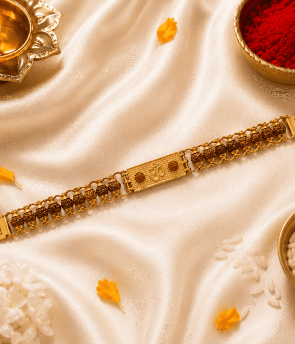 Eshanarya Om Rudraksha Bracelet Rakhi | Gold-Tone Spiritual Rakhi