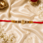 Eshanarya Lord Ganesha Crystal Designer Rakhi with pooja thali, kumkum and festive decorations