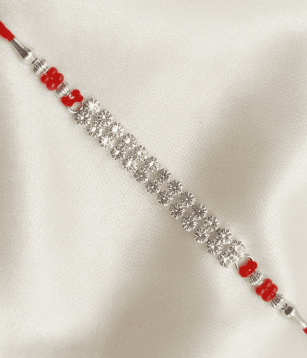 Eshanarya Crystal Strip Designer Rakhi for Brother | Silver Finish Raksha Bandhan Rakhi
