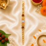 Eshanarya Om Rudraksha Gold Finish Bracelet Rakhi for Brother