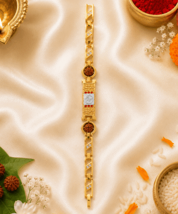 Eshanarya Om Rudraksha Gold Finish Bracelet Rakhi for Brother