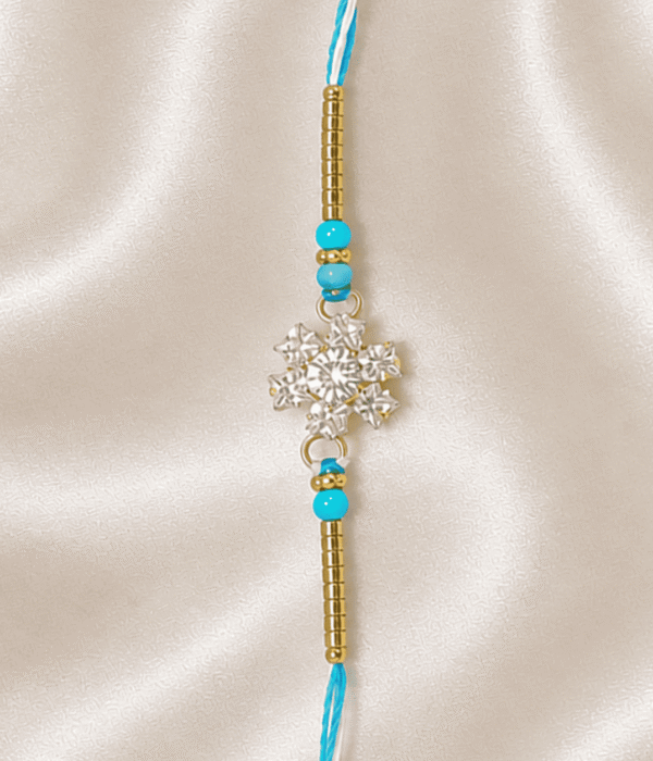 Eshanarya Sky Blue Crystal Snowflake Designer Rakhi for Brother