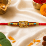 Premium Mahakal Designer Rakhi with festive décor including diya, kumkum and Rudraksha-inspired elements