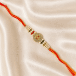 Diagonal View of Heritage Round Crystal Designer Rakhi by Eshanarya