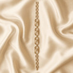 Top view of Eshanarya geometric gold bracelet Rakhi featuring crystal accents and textured rectangular motifs.