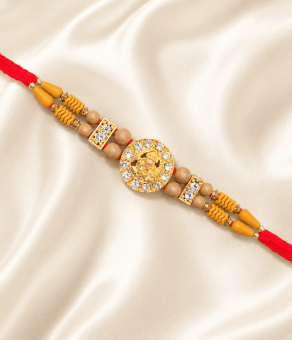 Eshanarya Lord Ganesha Crystal Designer Rakhi with Wooden Beads for Brother