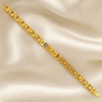 Minimalist Gold Bracelet Rakhi with Blue Square Stone and Hindi "Mere Bhaiya" Engraving by Eshanarya