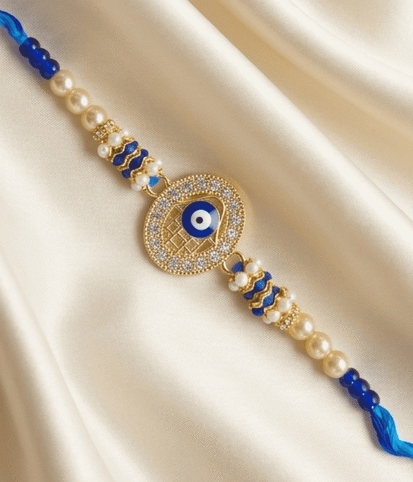 Eshanarya Blue Hamsa Evil Eye Designer Rakhi for Brother