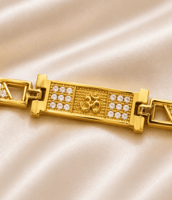 Eshanarya Om Crystal Bracelet Rakhi for Brother | Gold Finish Designer Bracelet Rakhi