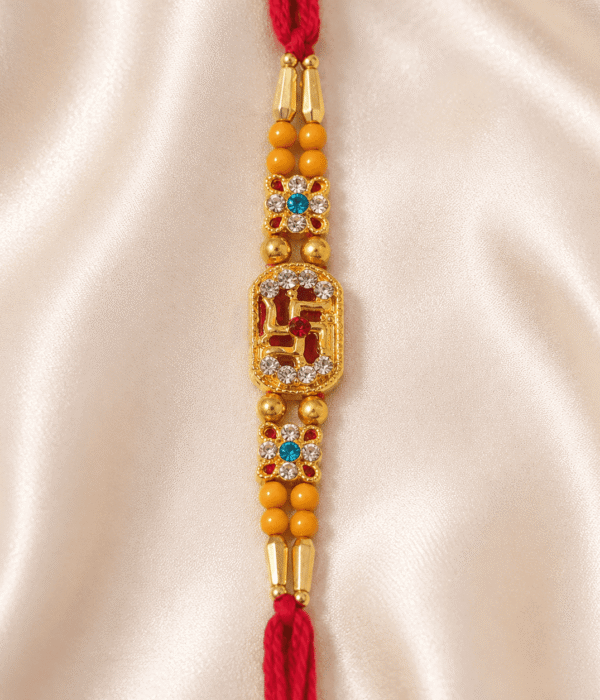 Eshanarya Divine Swastik Crystal Designer Rakhi for Brother