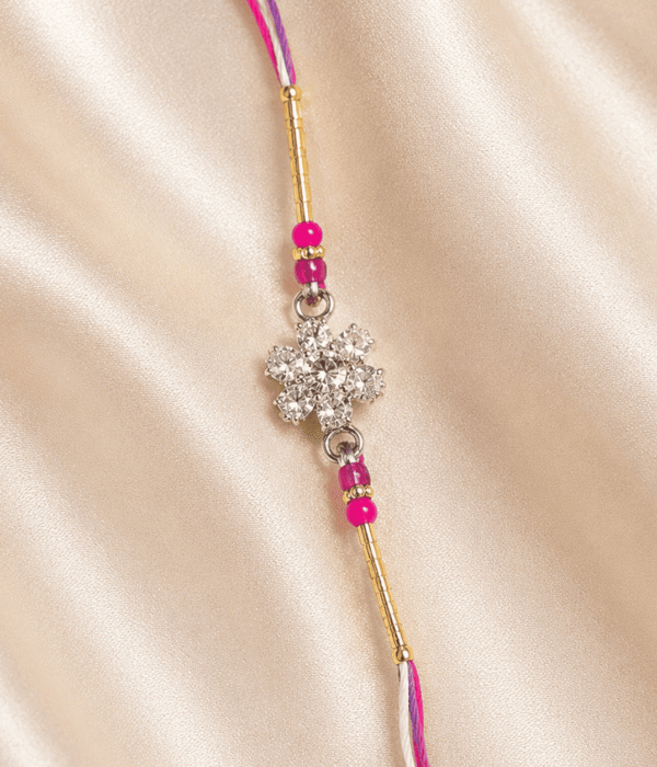Eshanarya Pink Crystal Flower Designer Rakhi for Brother