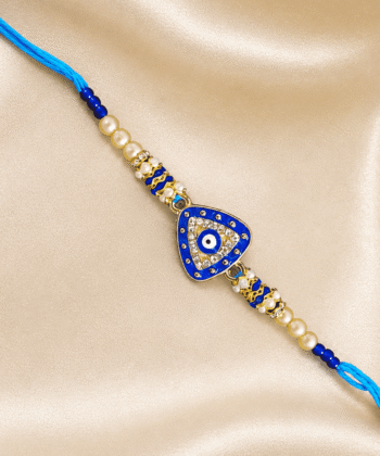 Blue Evil Eye Triangle Designer Rakhi | With Roli, Chawal & Assorted Treats