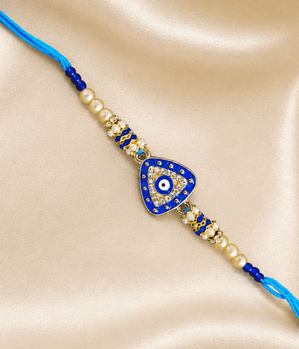 Eshanarya Blue Evil Eye Triangle Designer Rakhi for Brother
