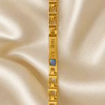 Detailed View of Gold Bracelet Rakhi with Blue Stone and "Mere Bhaiya" Message for Raksha Bandhan