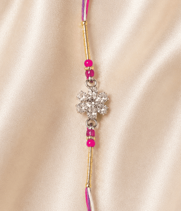 Eshanarya Pink Crystal Flower Designer Rakhi for Brother