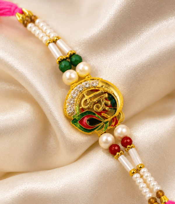 Eshanarya Shree Rakhi with Pearl & Beads | Designer Rakhi for Brother