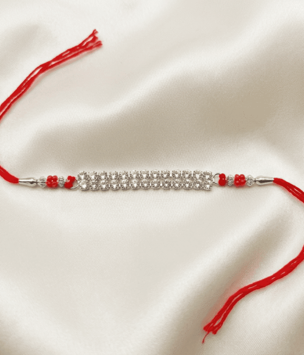 Eshanarya Crystal Strip Designer Rakhi for Brother | Silver Finish Raksha Bandhan Rakhi
