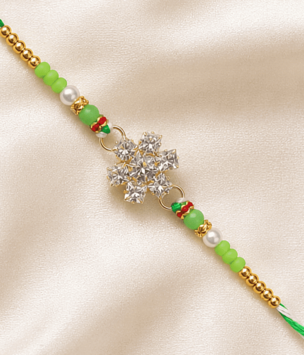 Eshanarya Green Crystal Snowflake Designer Rakhi for Brother