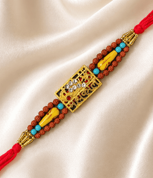 Eshanarya Mahakal Rudraksha Designer Rakhi for Brother | Crystal Rakhi